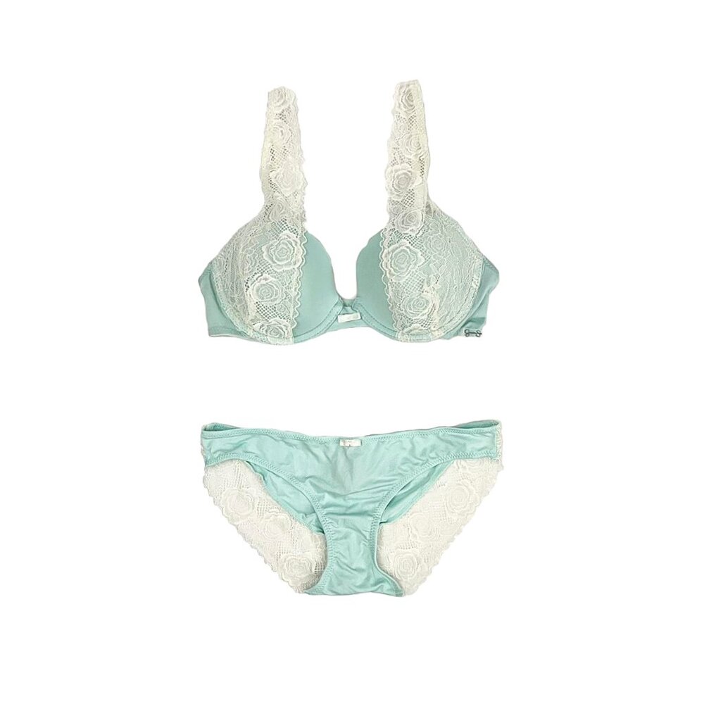 jessica simpson | push up scallop lace padded underwire lingerie set | sz 36c
